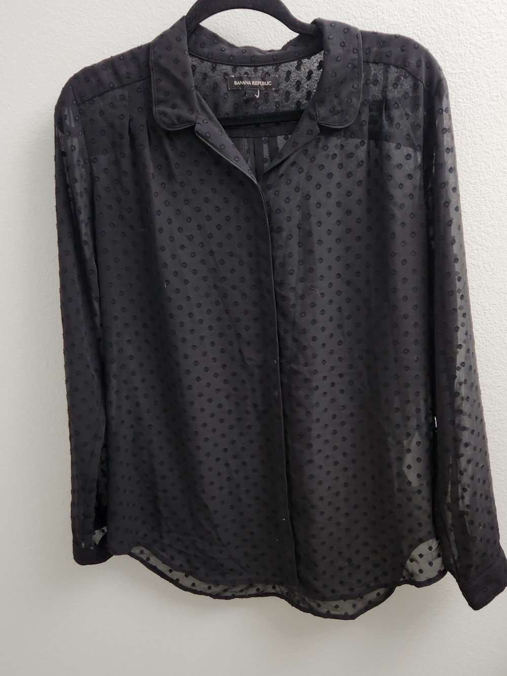 Banana Republic Men's Black Sheer Dot-Texture Button-Up Shirt